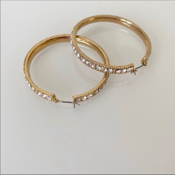 Gold Crystal embellished Hoop earrings - Picture 1 of 3